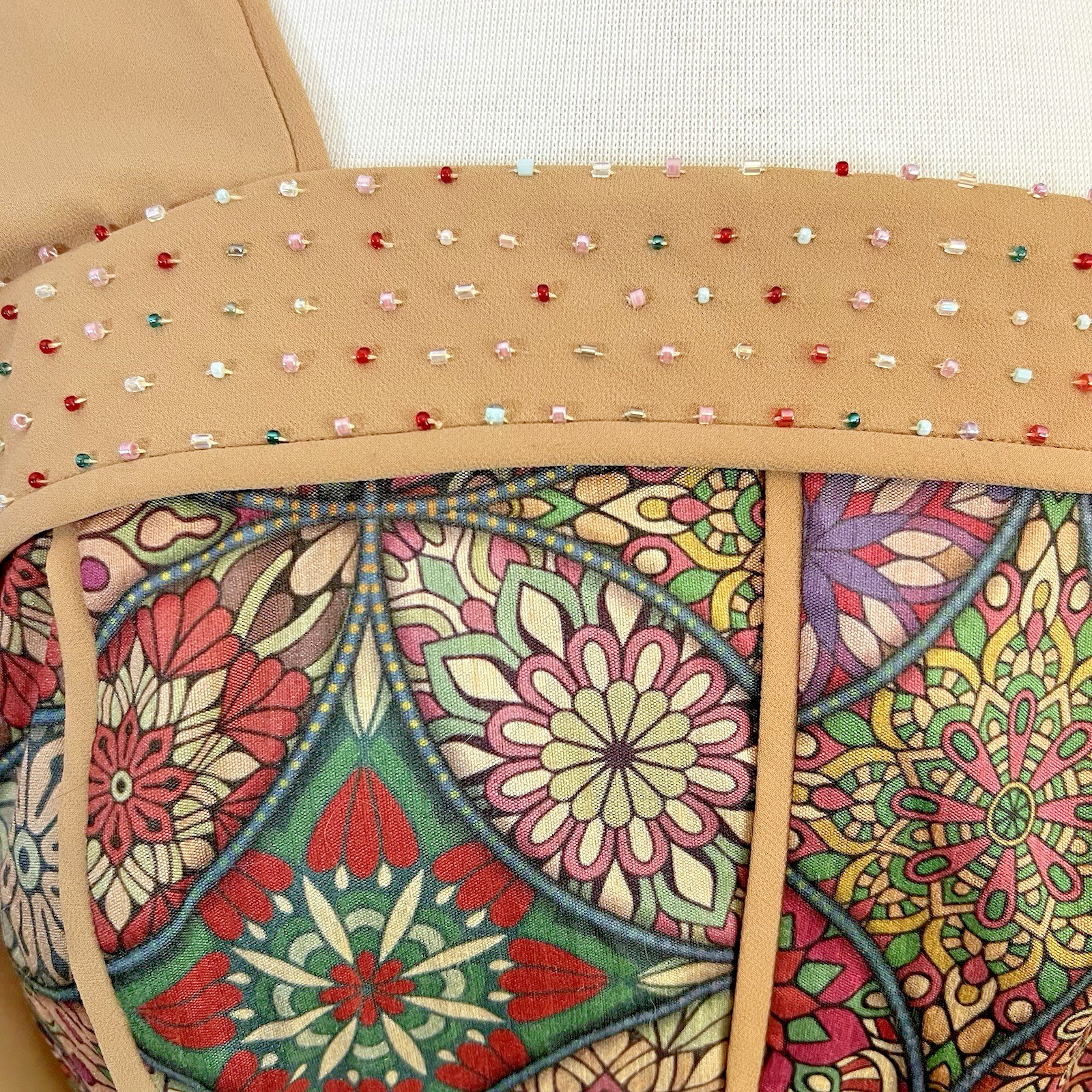 Vintage Colorful 80’s Silk Colorful Geometric Womens Size L Button Blouse Crop