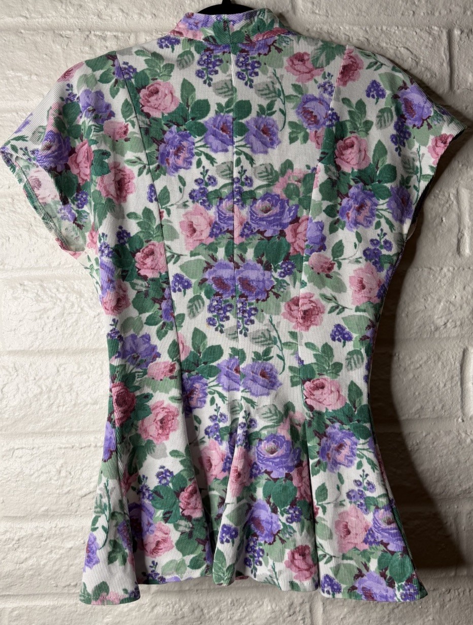 vintage 80s 90s ALL THAT JAZZ Rose buttons Shirt Blouse top Pink White