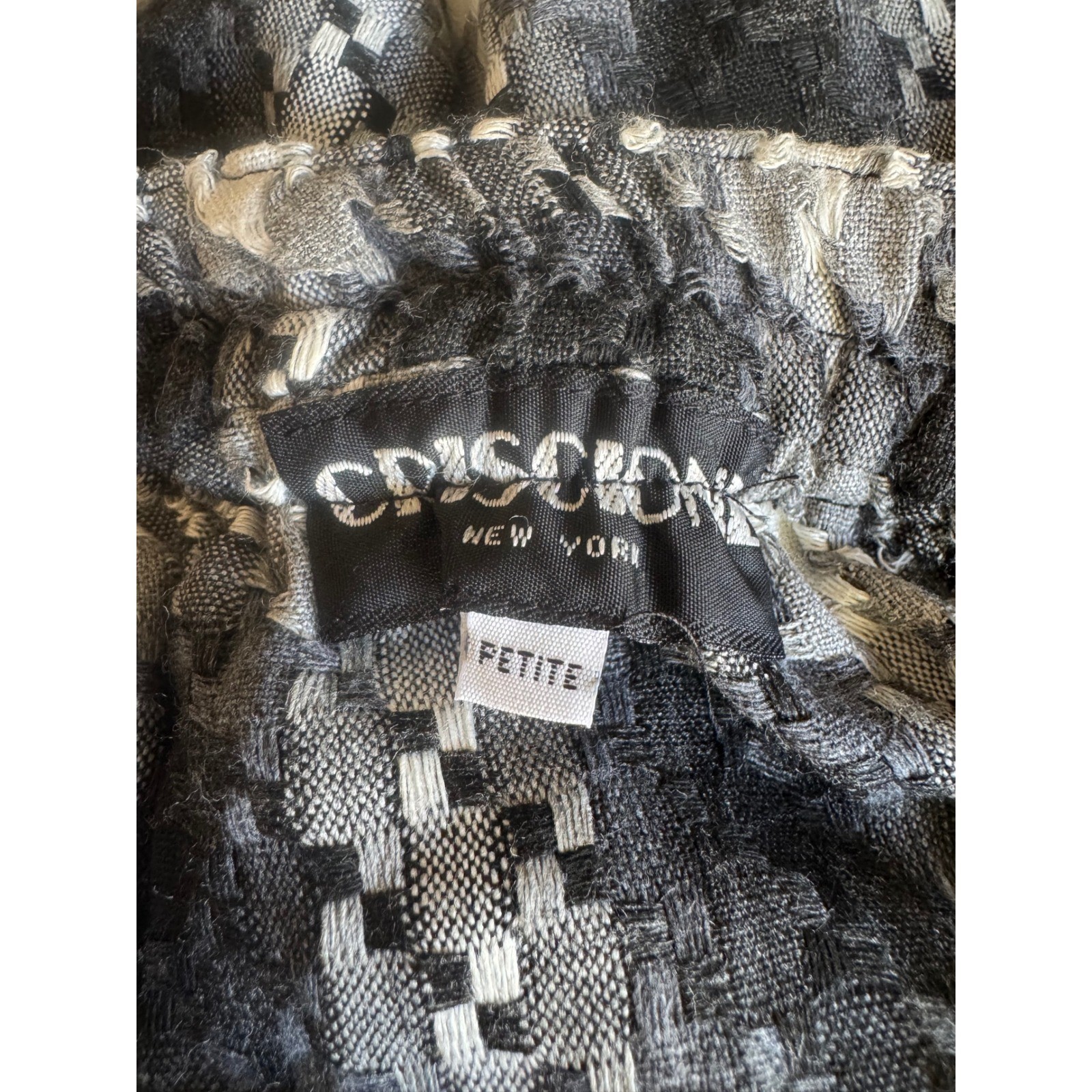 Criscione New York Vtg Plaid Fringe Skirt Black White Woven Petite Knee Length
