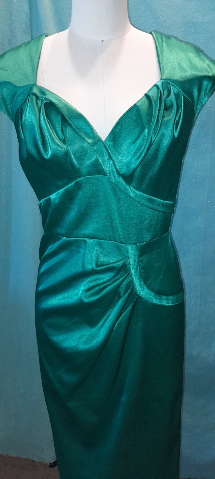 Vtg 40s 50s Style 90s Y2k Green STOP STARING Satin pin Up Wiggle Marilyn Dress L