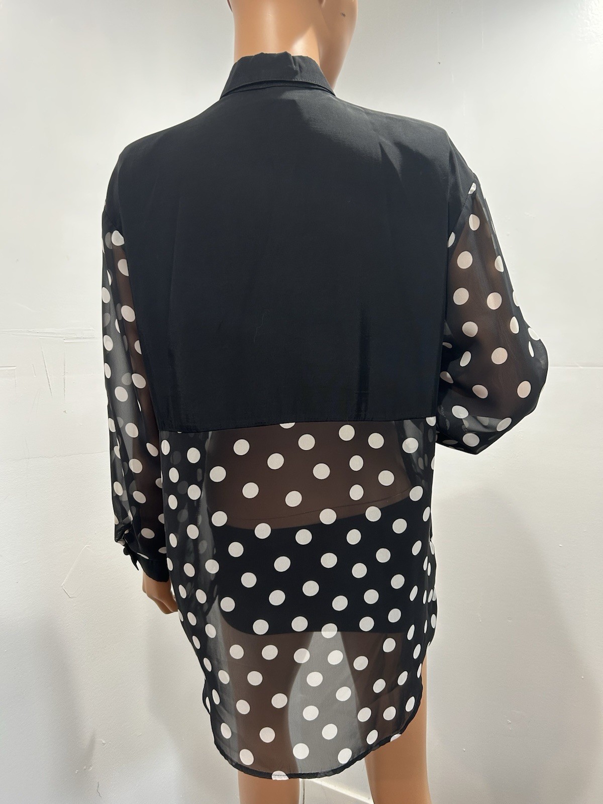 Dani An Vintage Blouse black white polka dots long sleeves size large