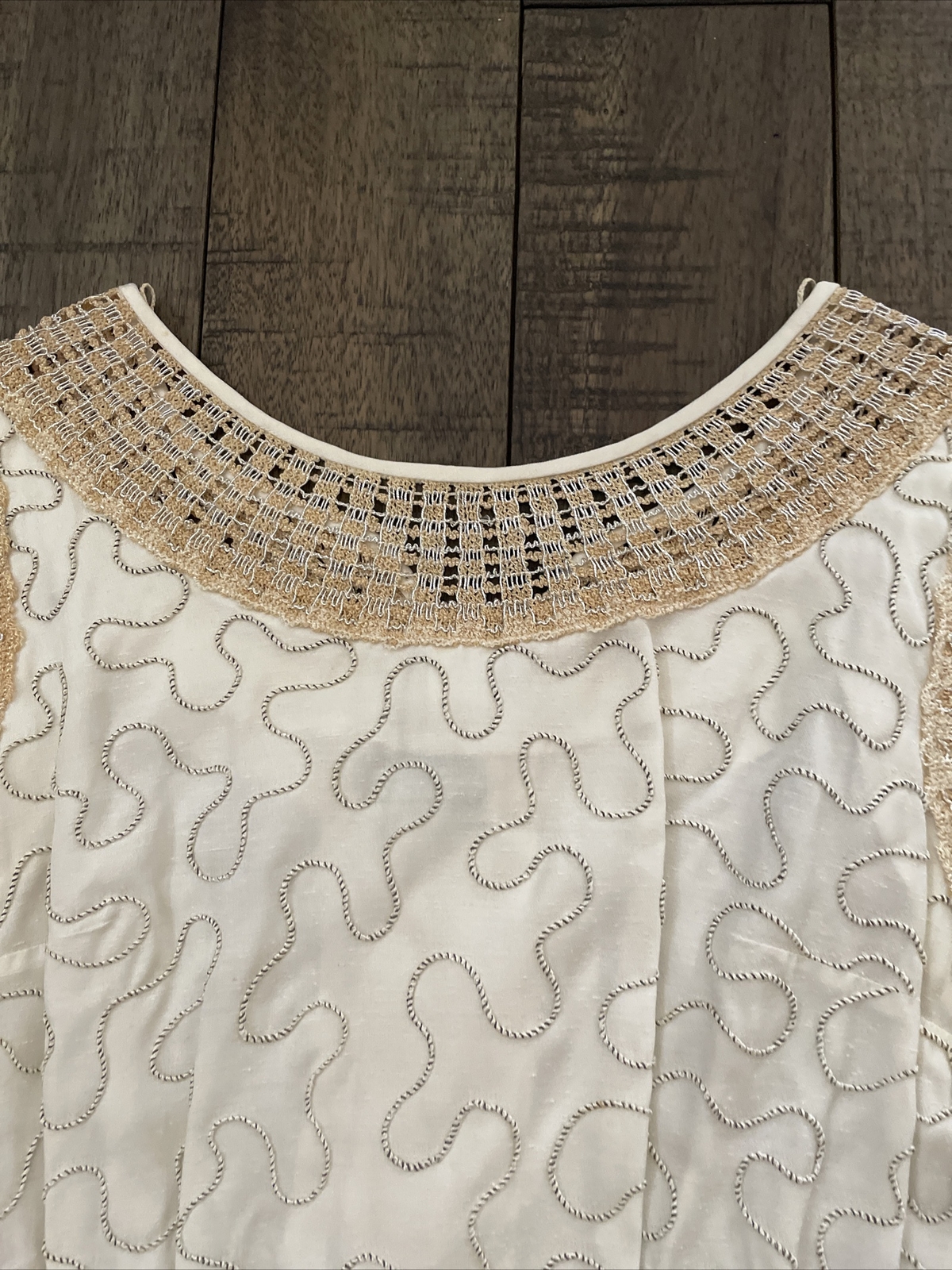 Vintage Paul Sachs Original Dress cream & gold accent fitted button back