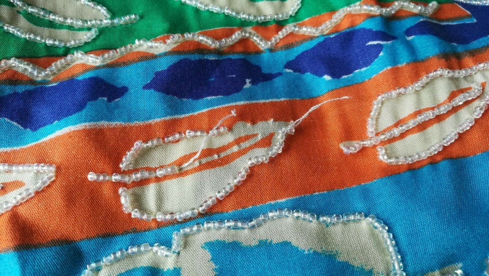 Vintage 80s-90s Faith Multi Color Mix Print Bead Sleeveless Rayon Tank Top M