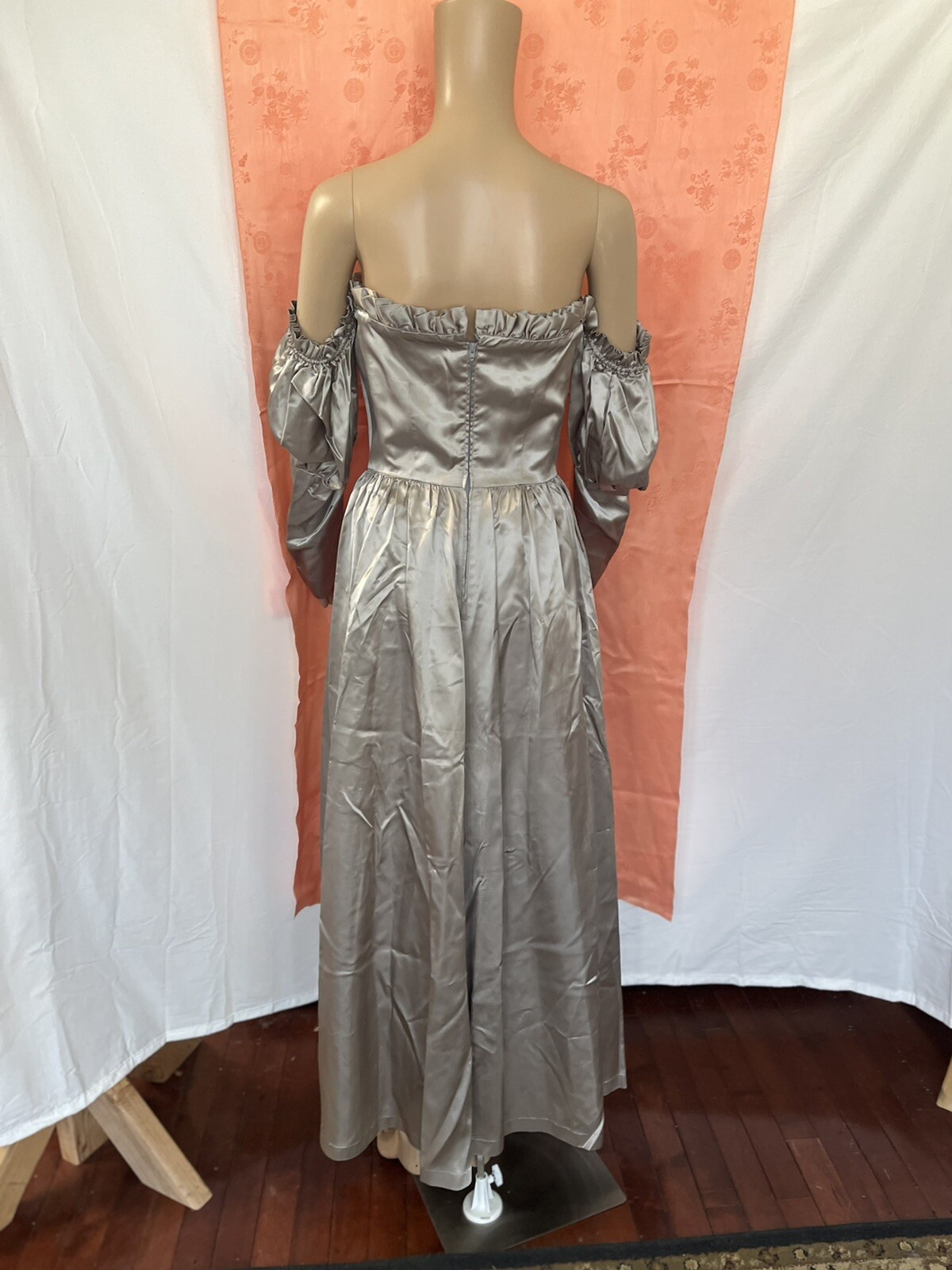 Vintage Imperial Satin Victorian gown off shoulders Small