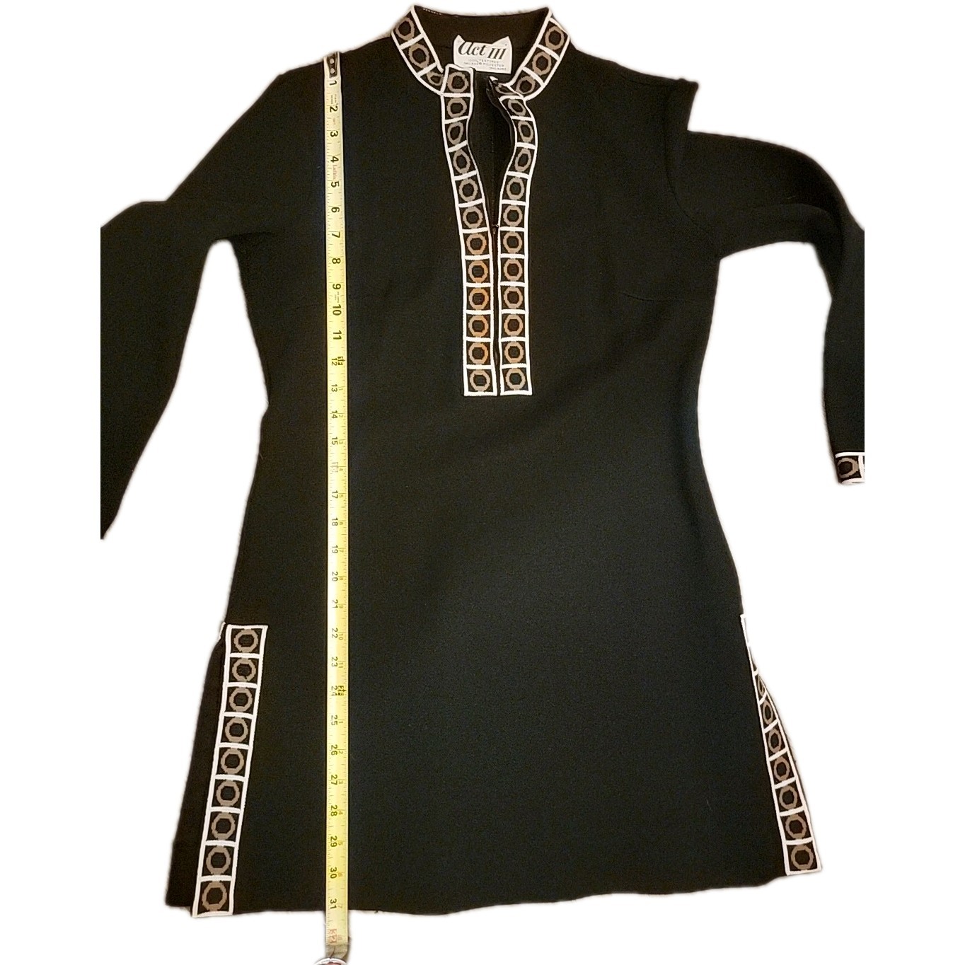 Vintage 60’s MCM Twiggy Gogo Mini Dress Double Side Slit Black Polyester
