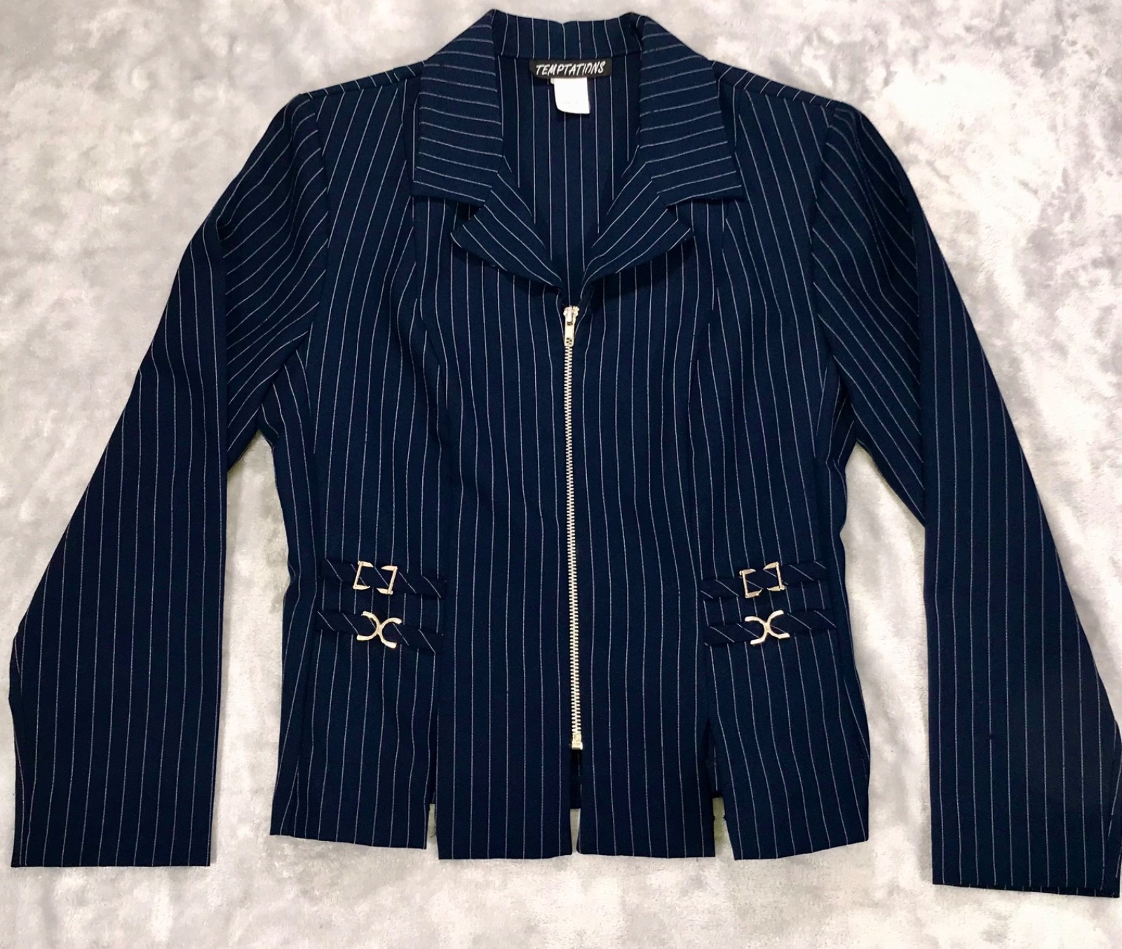 VTG Temptations Sz14 USA Made 1990’s Revival Navy Blue Pinstripe Career Jacket