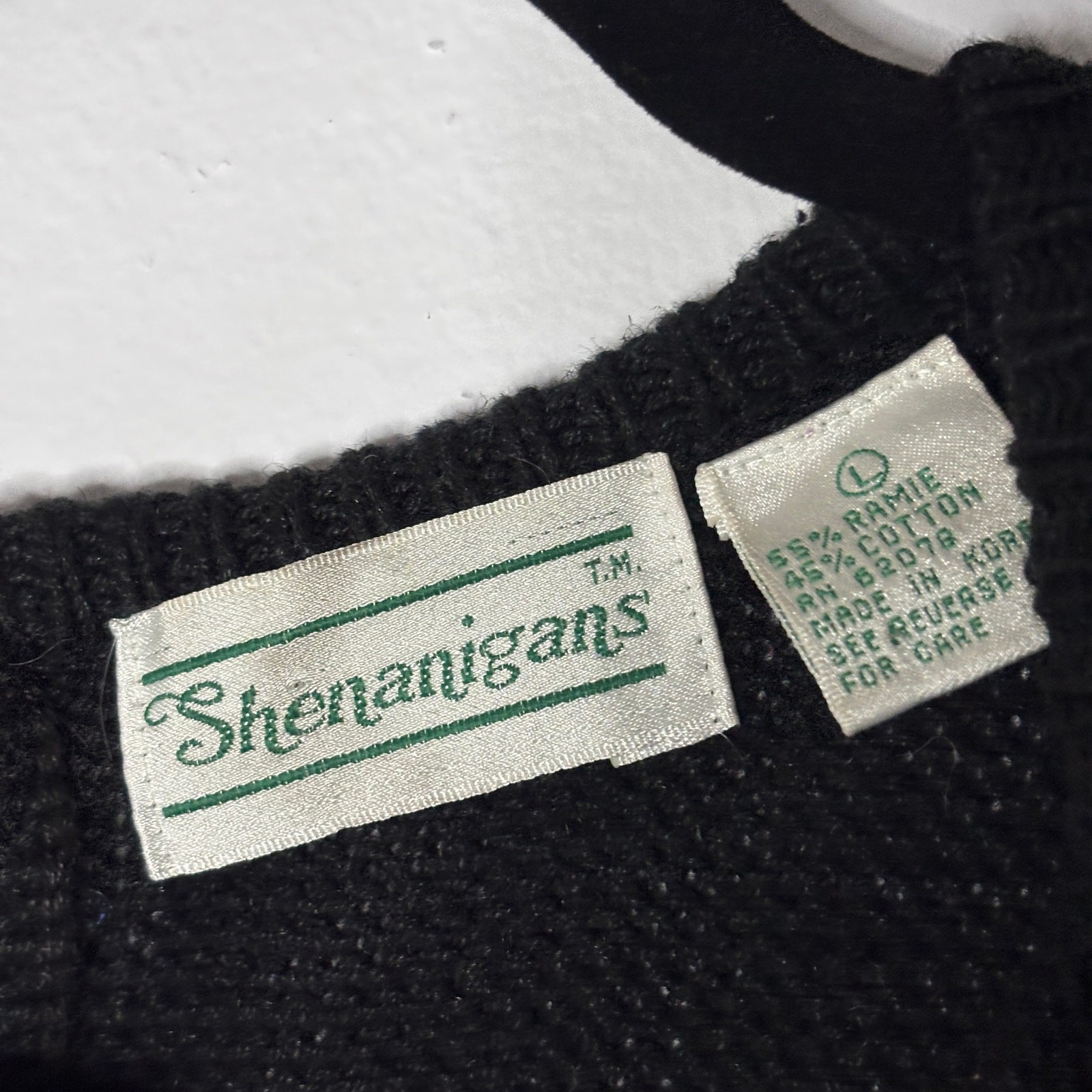 Vintage 1980s Shenanigans Black Sweater Appliqué Embroidery Beaded Mod Large
