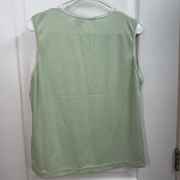 Vintage Claudia Barnes pastel green sleeveless knit cotton stretch basic shirt L