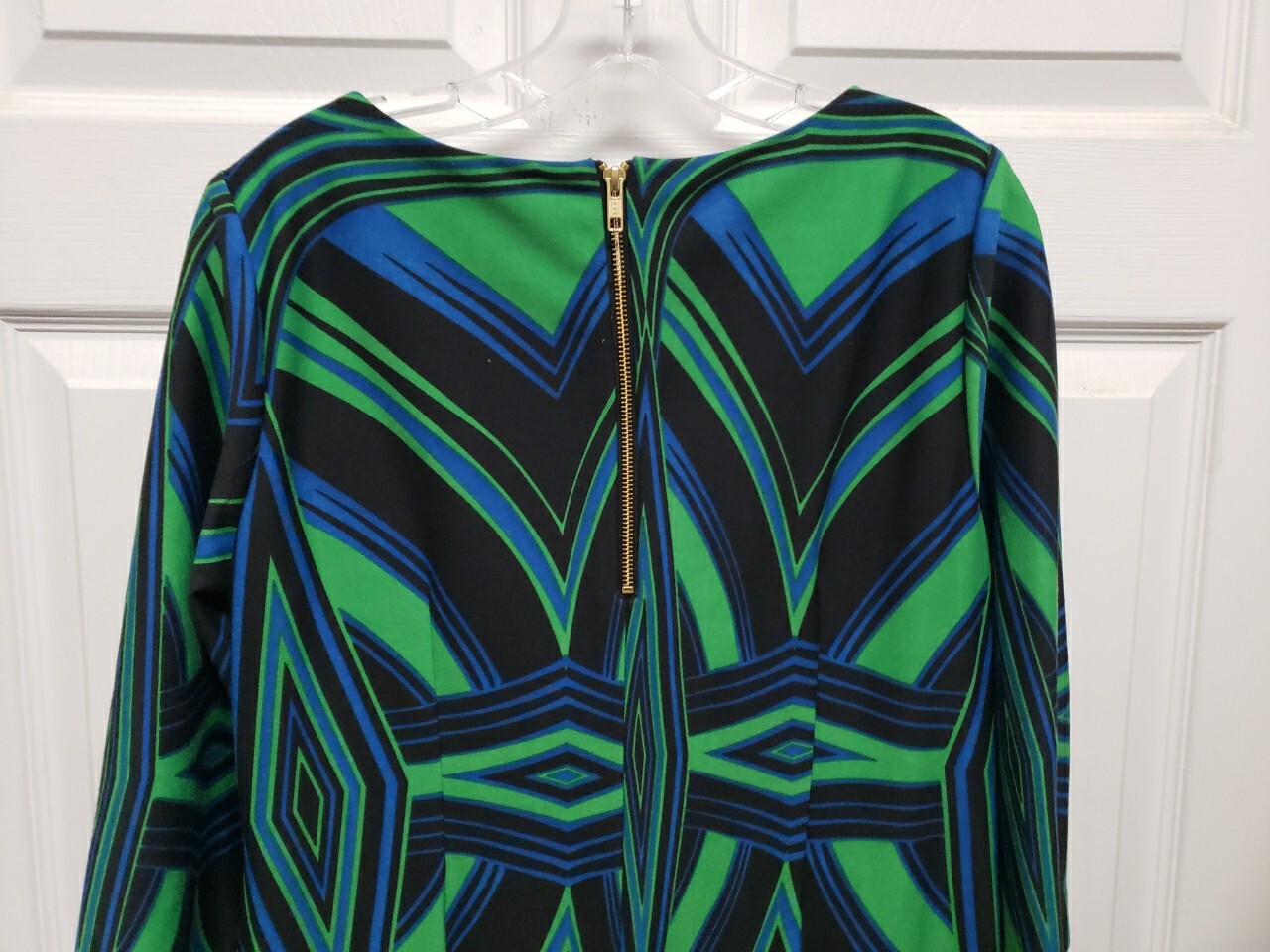 Vintage 90’s Dress Size 12 J. Taylor Green Blue Geometric 3/4 Sleeve Zipper Back