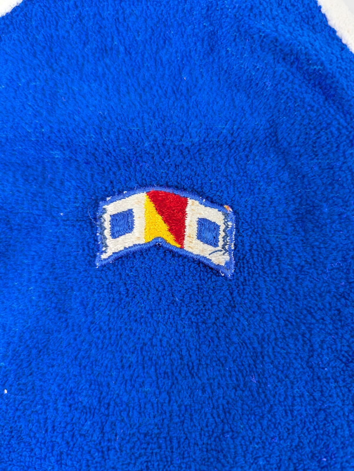 Vtg 70s Terry Cloth Tank Top Blue White Trim Size Medium Muscle Gym Beach
