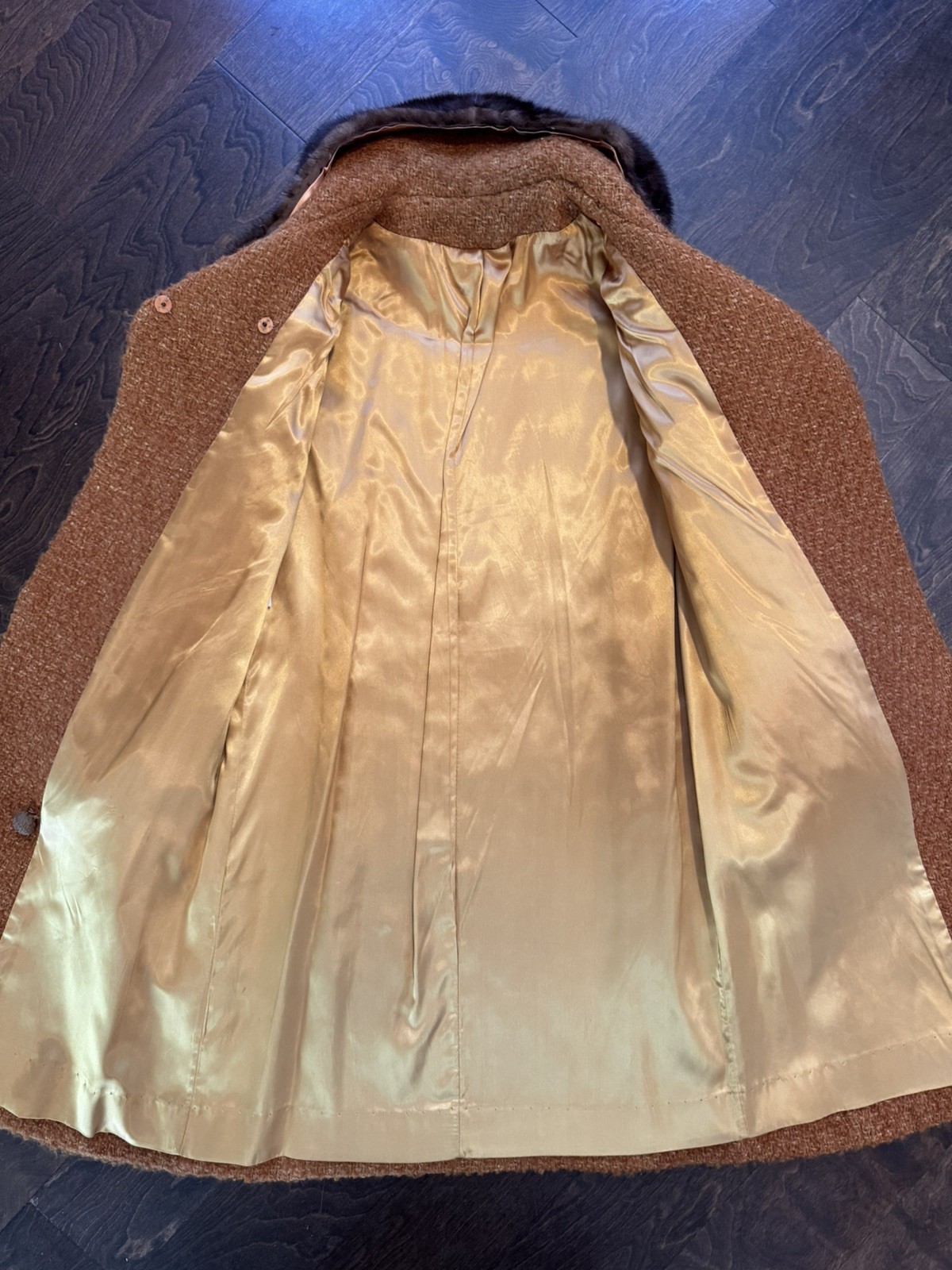 Vintage 1950s Womans Swing Coat Bouclé Mink Collar Lined Jacket 15×38
