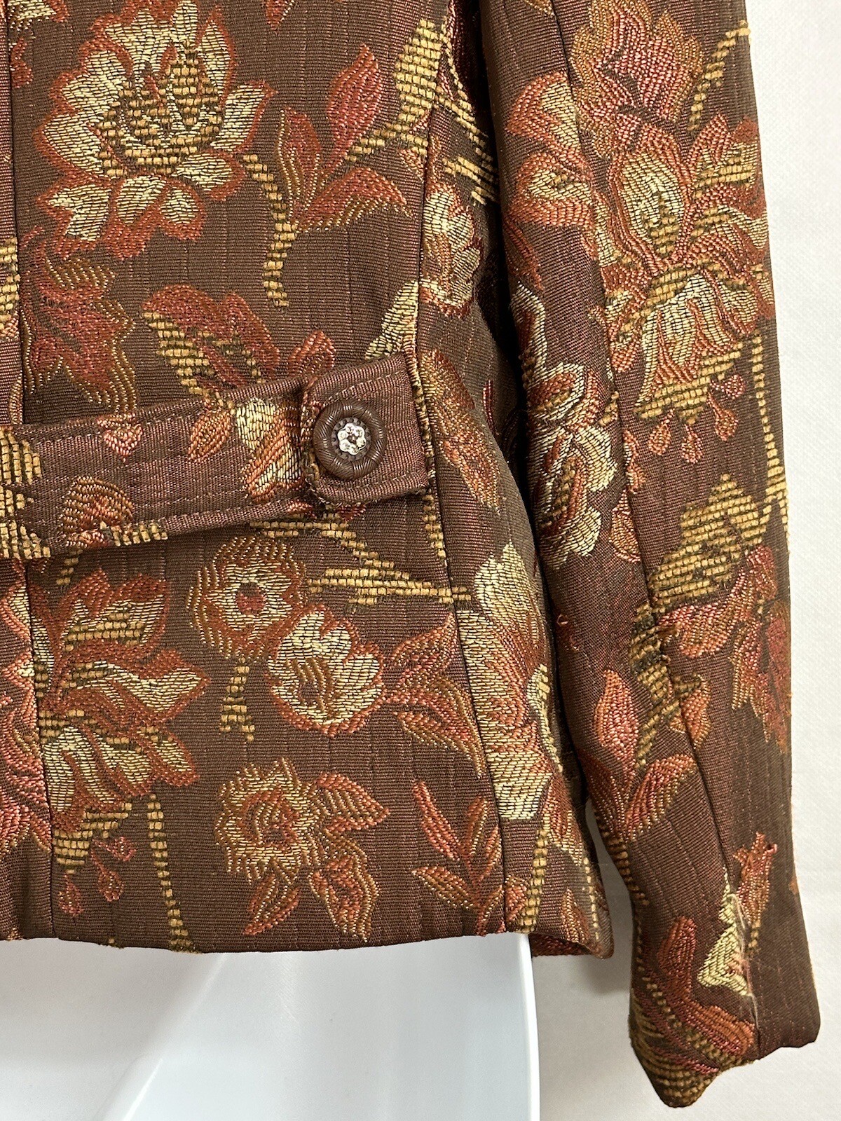 Vintage Ninety Sz 4 Floral Tapestry Woven Blazer Jacket Faux Diamond Buttons Pkt