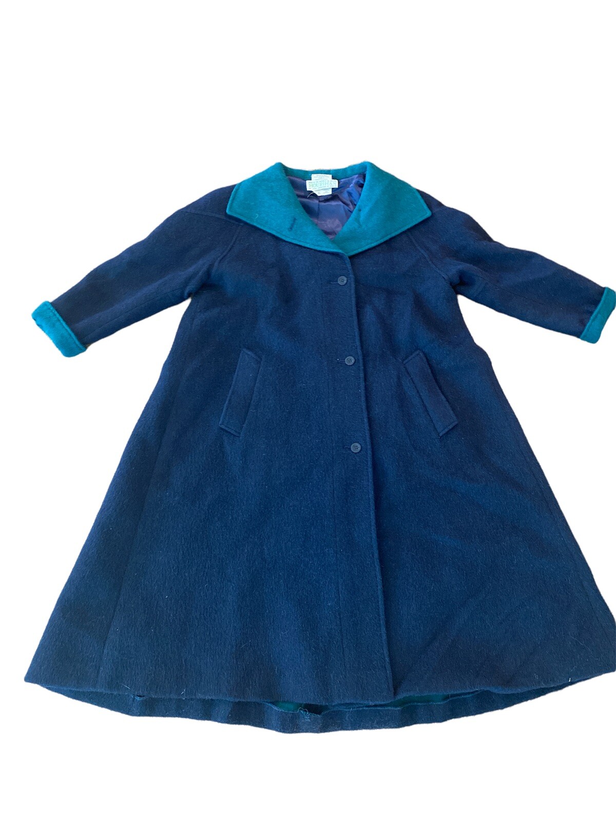 Vintage Jimmy Hourihan of Dublin Ireland Wool Alpaca Jacket Coat MIDI Blue Green
