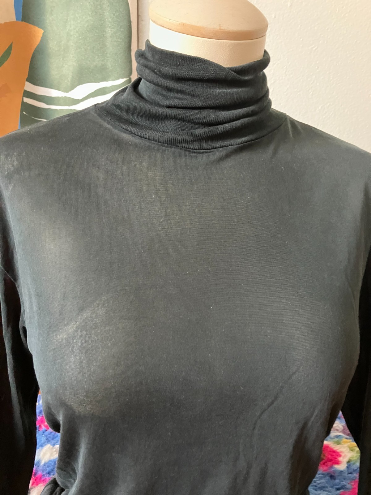 Vintage Lands’ End Silk Base Layer Shirt Women’s M Black Turtleneck Lightweight