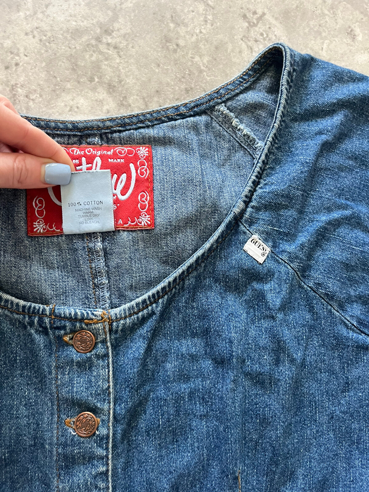 Outlaw Vtg Western Short Sleeve Blue Jean Button Denim Mini Dress Sz 11 M Y2K