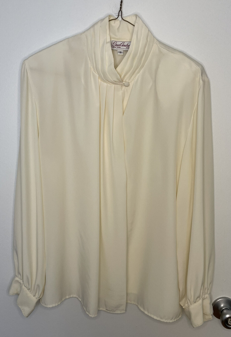 Blouse San Andre Vintage Size 8 Secretary 1980s Womens Ivory VTG Silky