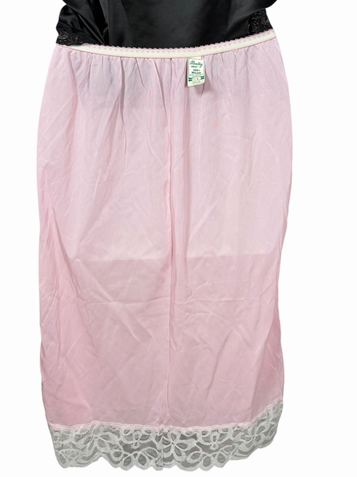 Pink Skirt Half Slip W/ Floral Embroidery & Lace Trim Vintage 60s/70s Coquette L