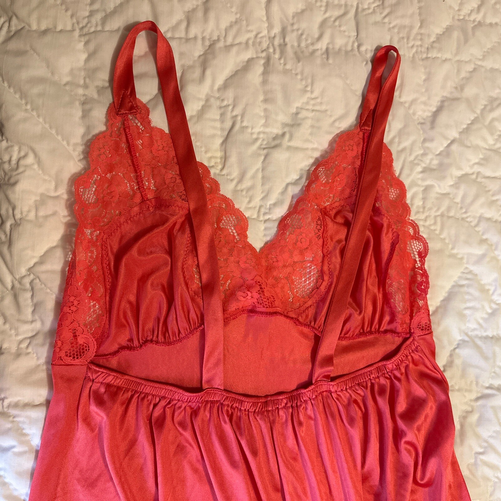 Vtg Jenelle Of California Low Cut Sexy Coral Lace Nightgown Lingerie Large
