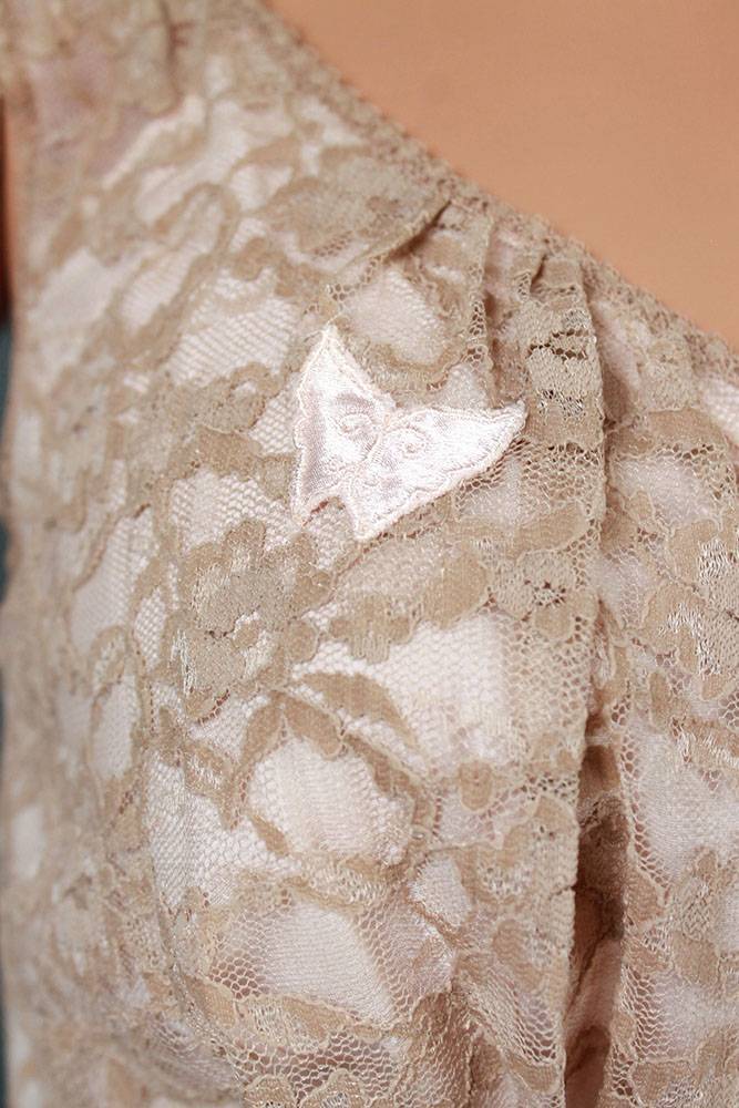 Vintage Peignoir Set Sz XS S Beige Lace Green Chiffon Pink Short Nightgown Robe