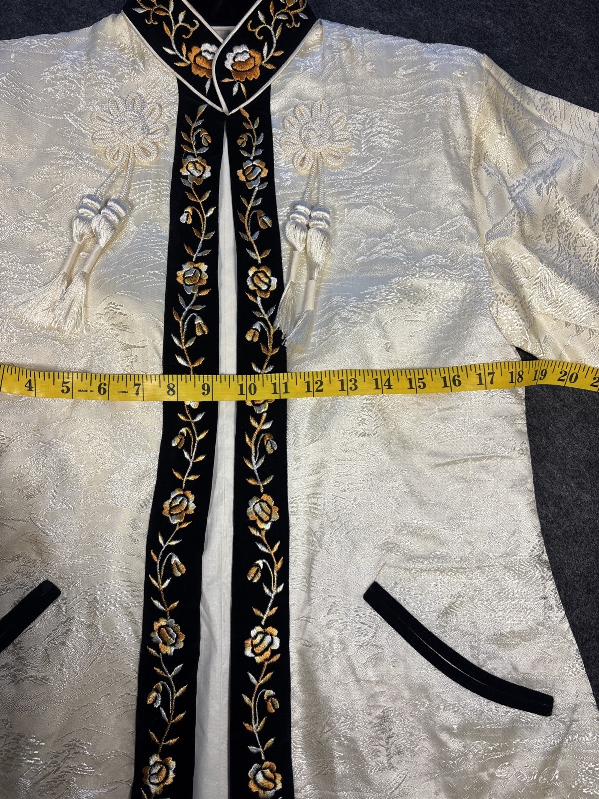 50’s Women’s Korean Jacket Silk Jacquard Black ~ Cream Orange ~ White Flowers