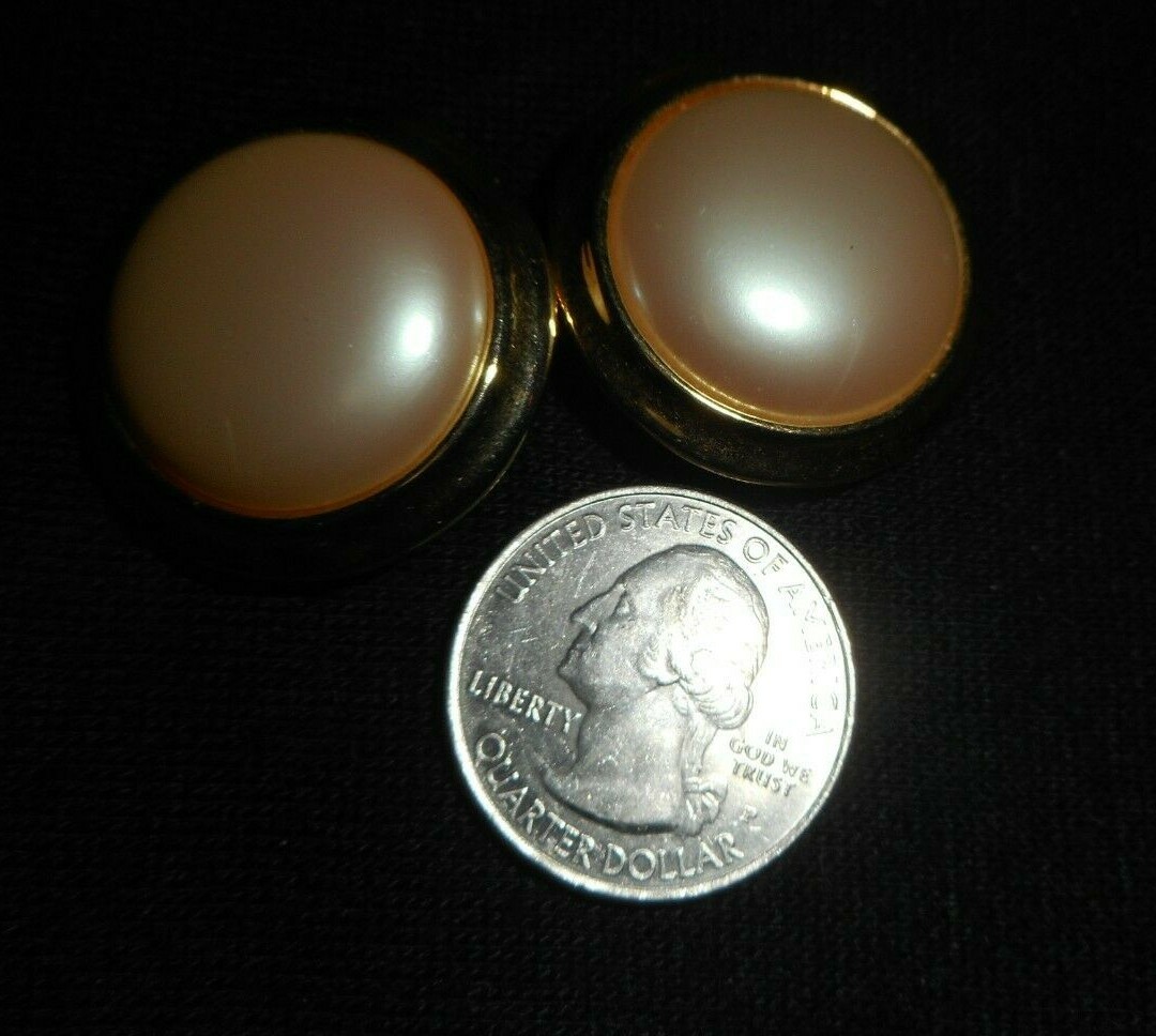 4 VinTage Satin Executive Blouse French Cuff Ivory White & Pearl Clip Earrings