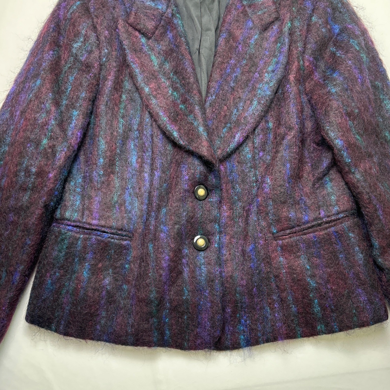 Gantos Women Vintage Mohair Wool Blend Fuzzy Striped Blazer Size 12 Purple Multi