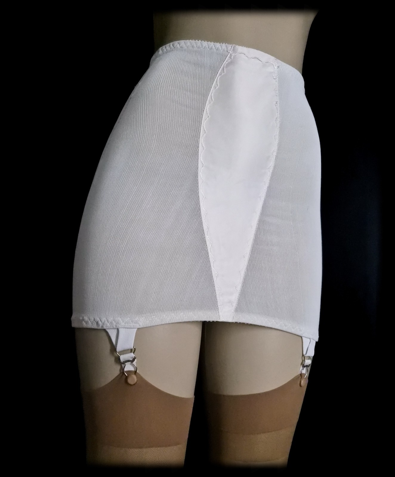 Vintage 50s SILF SKIN Shiny SATIN Open Bottom GIRDLE Skirt TIGHT Garters ~ M