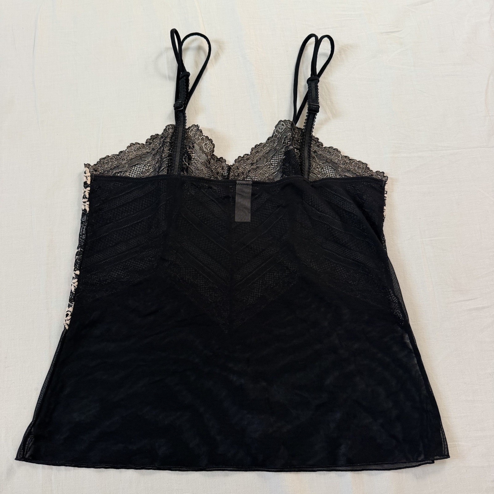 Wacoal L Black Beige Lace Mesh Camisole Sheer Floral Lingerie Top Coquette Fairy