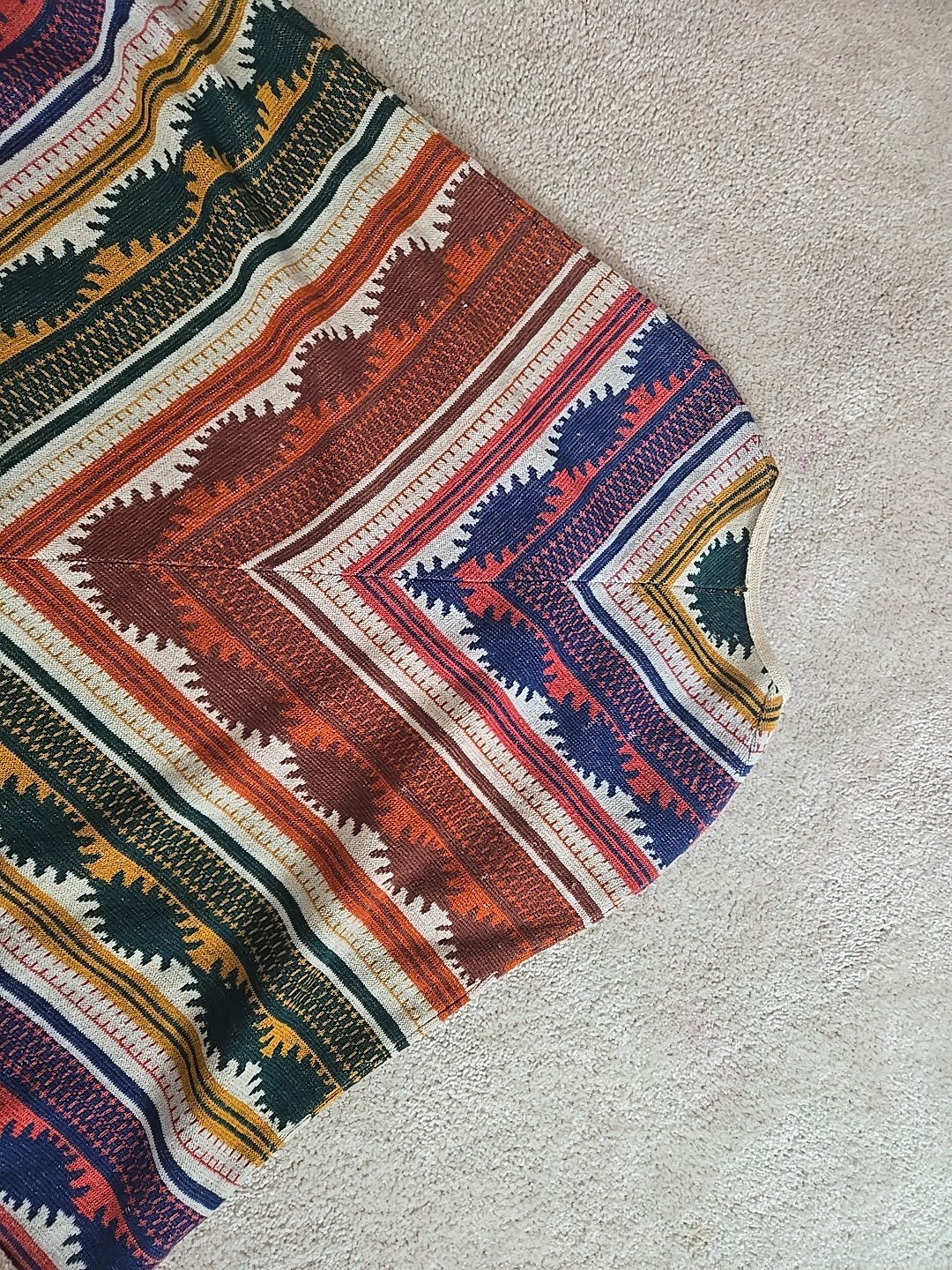 Vintage 1970s Sabra Knit Pullover Poncho Unisex Southwestern Design With Fringe