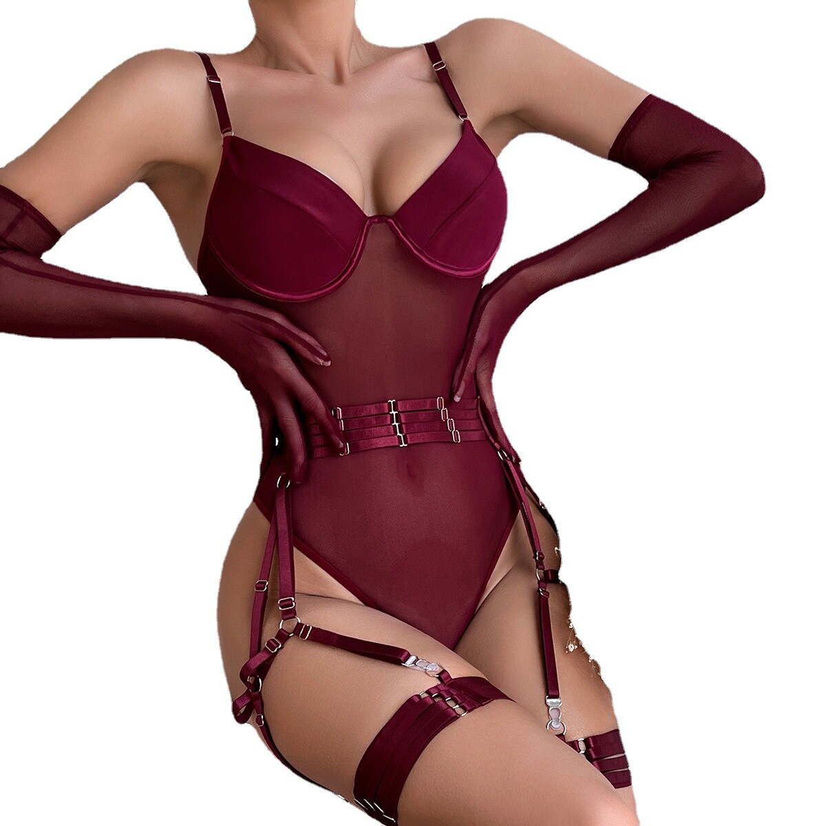 Hot Selling Camisoles with Breathable Mesh, Backless and Sexy Lingerie Set