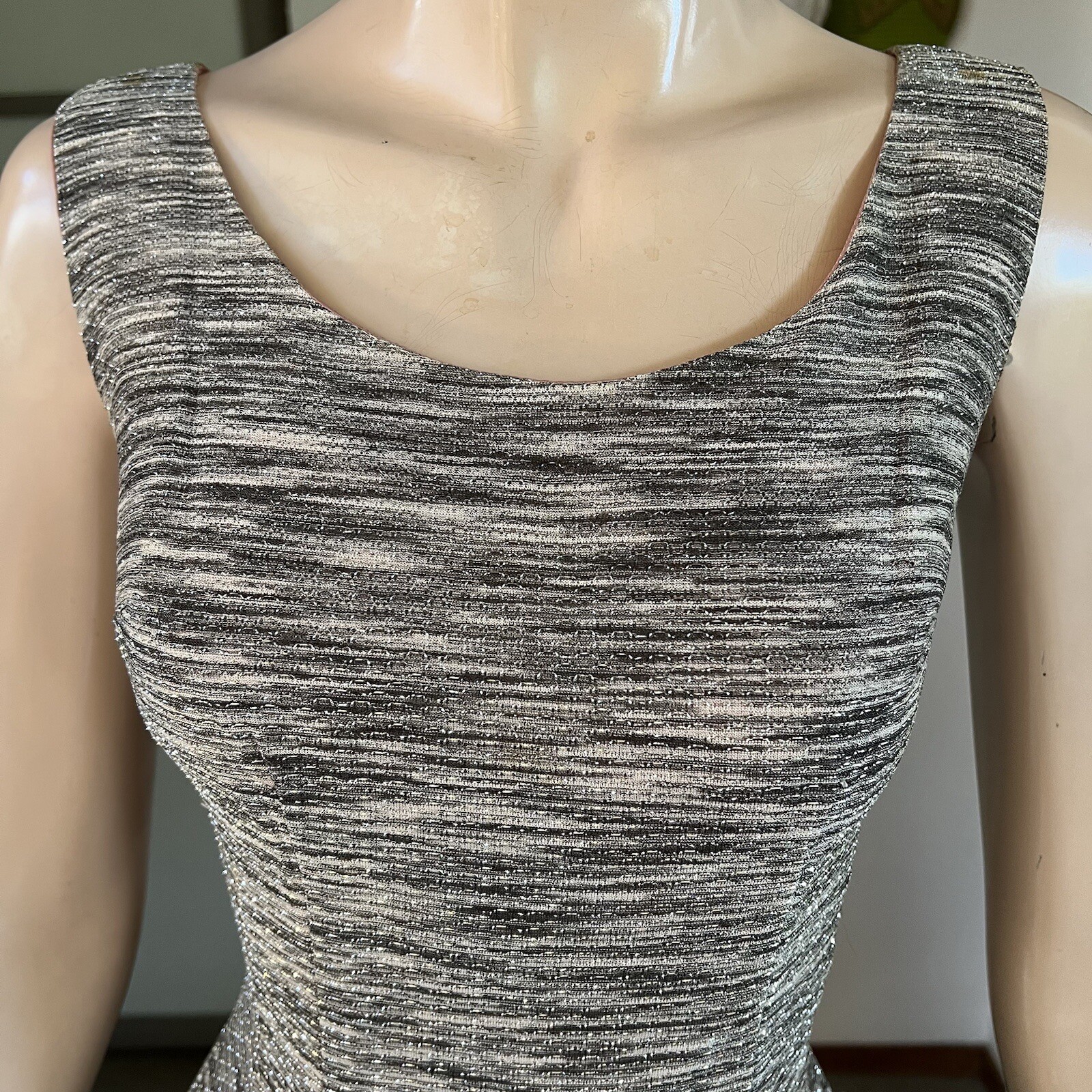 1950s Vintage Gray And Silver Lurex Dress With Bow Front 26w