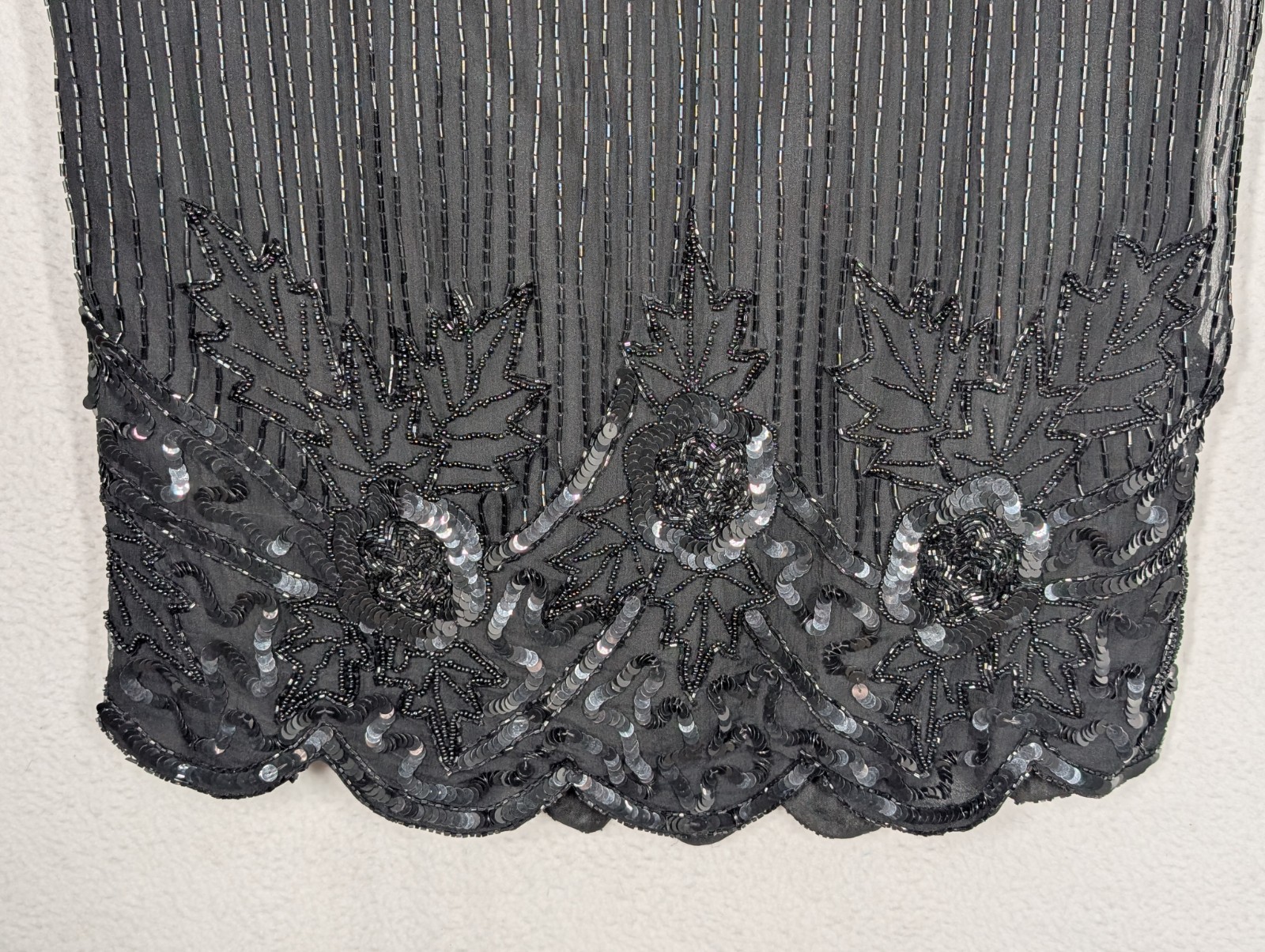 Vintage Carina Women’s Lot Of 2 Silk Beaded Two Piece Outfit Top Skirt Black