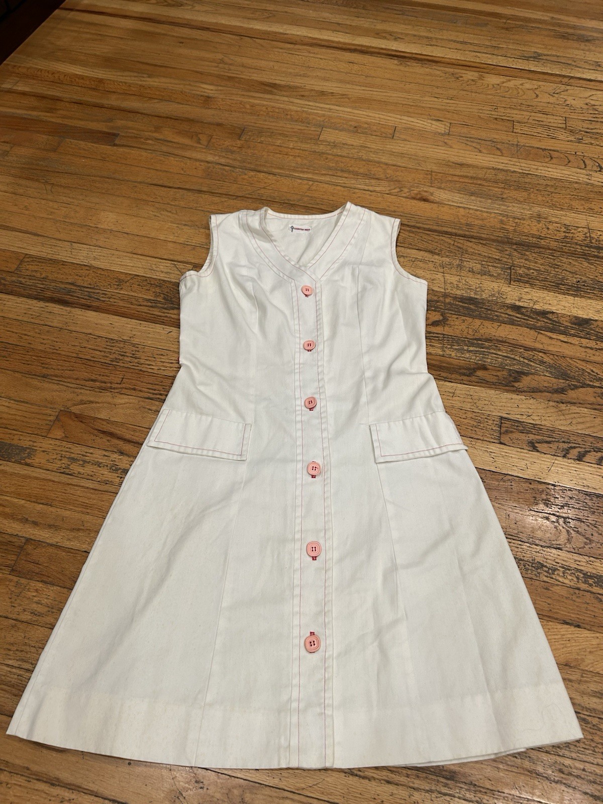 Vintage 60s 70s Cotton White And Pink Dress
