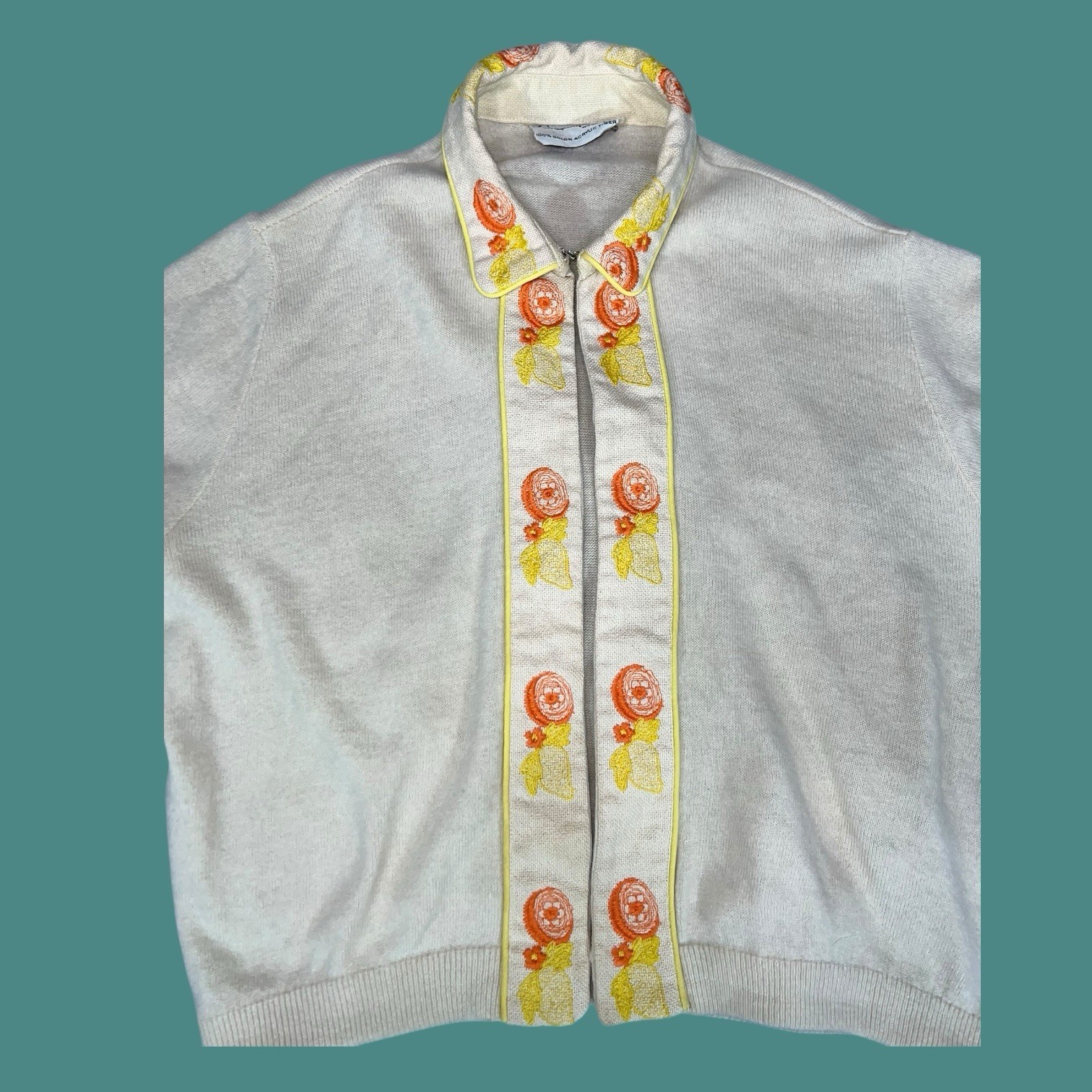 CITRUS FRUIT SALAD KNIT SWEATER ART DECO SWING ROCKABILLY VTG MCM MOD CARDIGAN