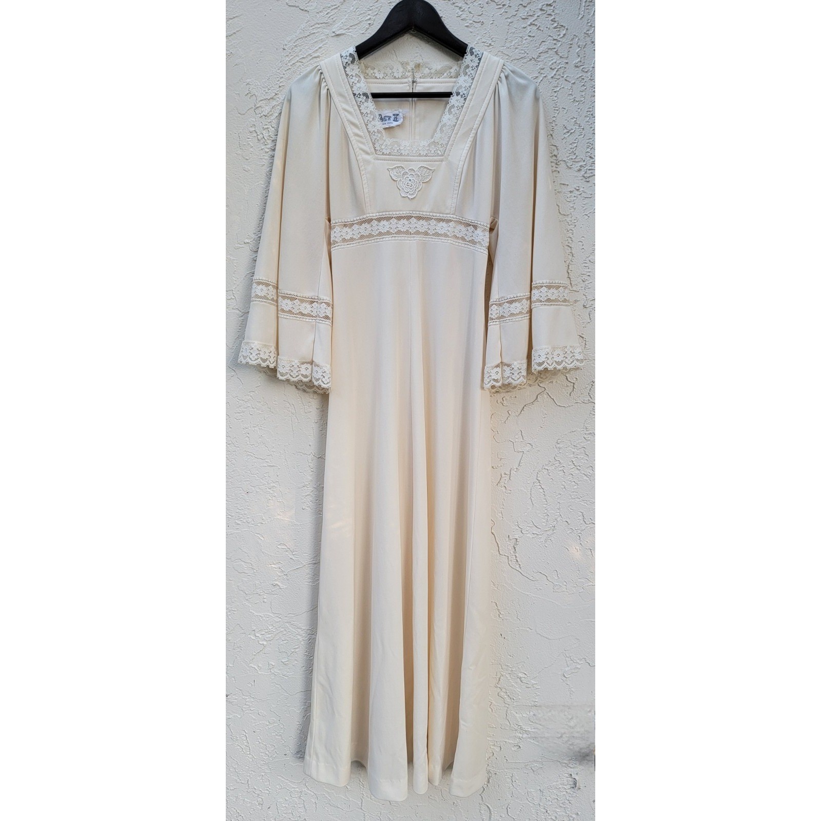 Act I New York Maxi Dress Women S Cream Vintage 70s Lace Bell Sleeve Prairie