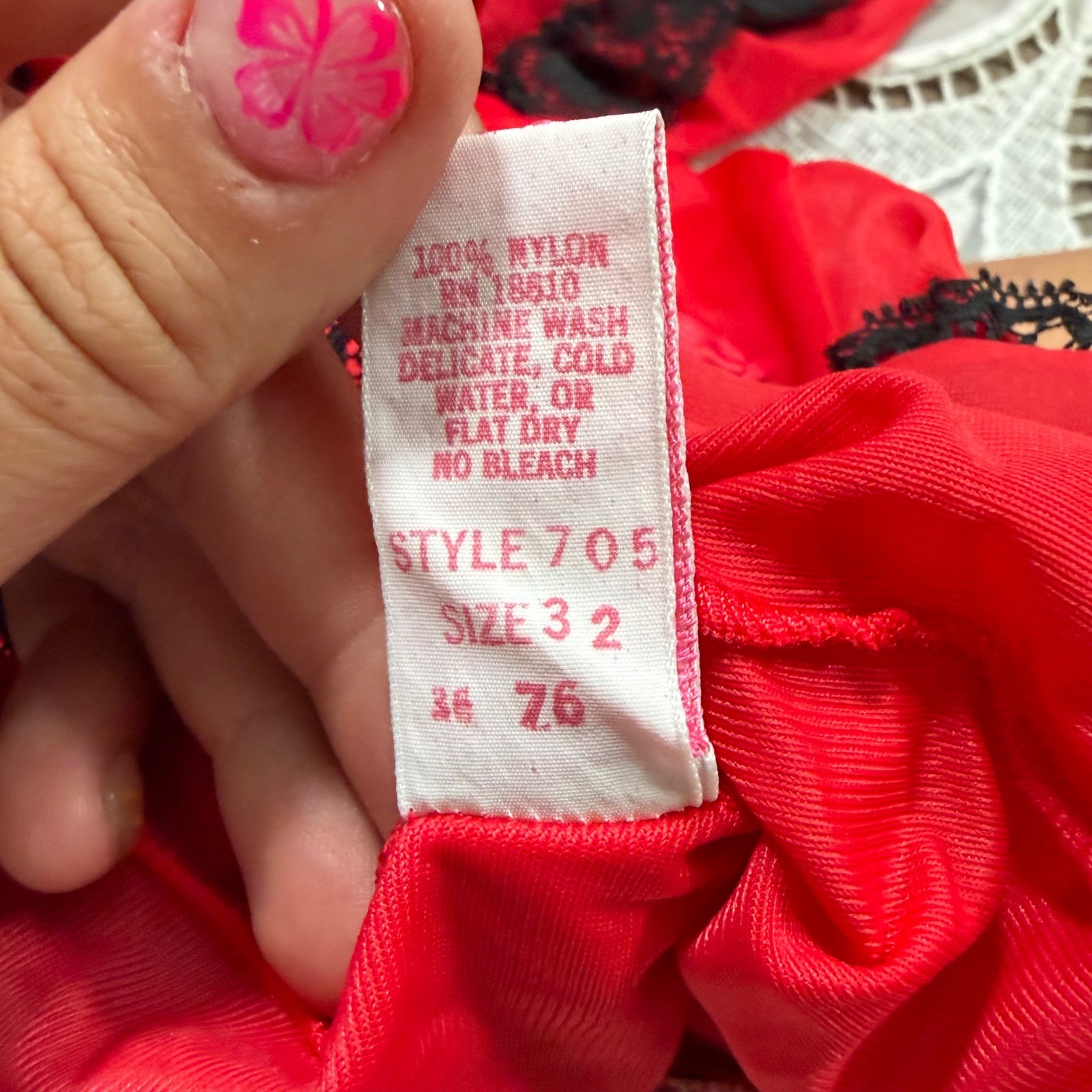Vintage Red Black Lace Babydoll Bloomers Lingerie Set Style 705 Size 32 76