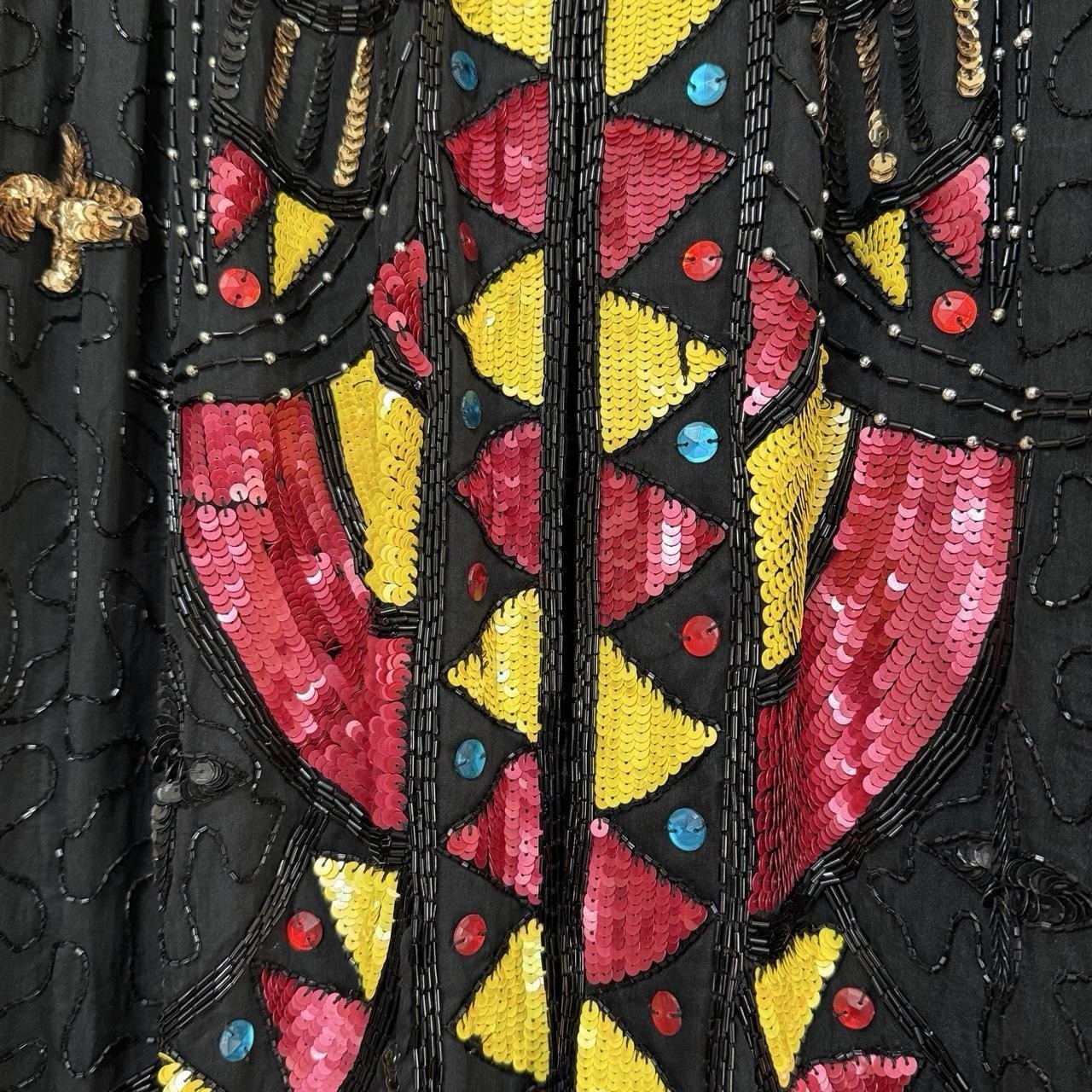 Vintage 100% Silk Hand Beaded Sequin Jacket Duster Made in India Free Size