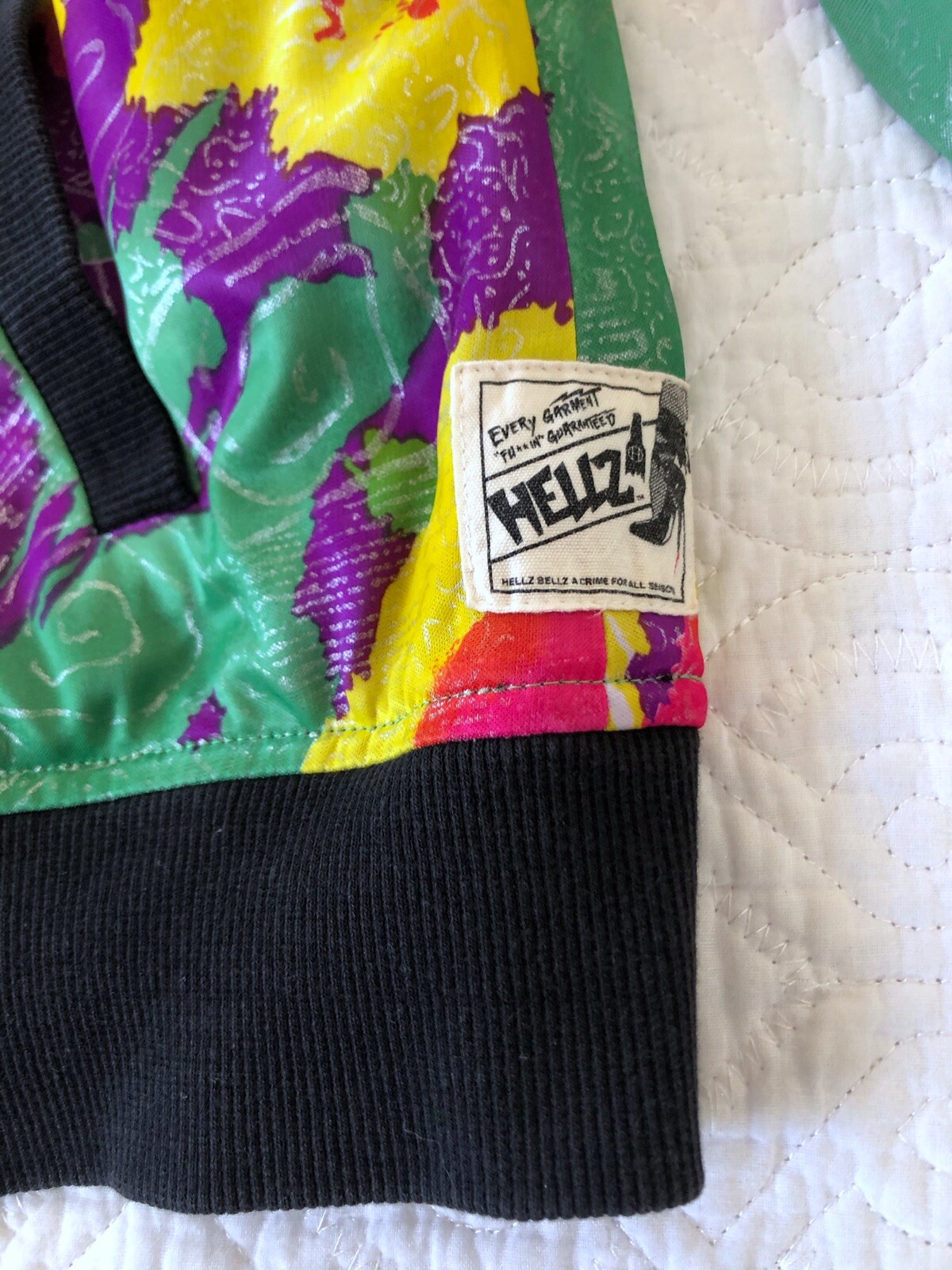 Vintage Hellz Bellz 80s 90s Sz L Pink Purple Green Floral Zip Up Bomber Jacket