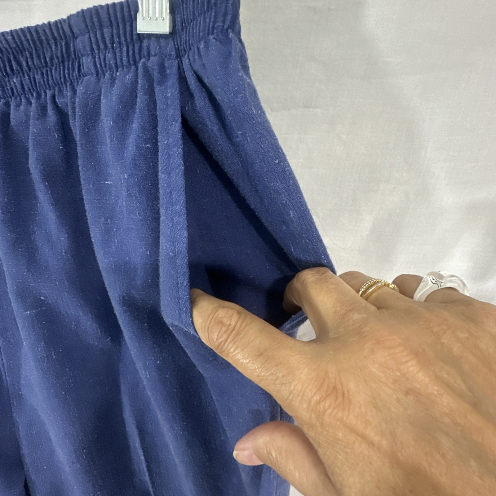 Vtg Elastic Waist Pull On Pants 10/12 Med Blue 29.5 Inseam Nautical Cotton Blend