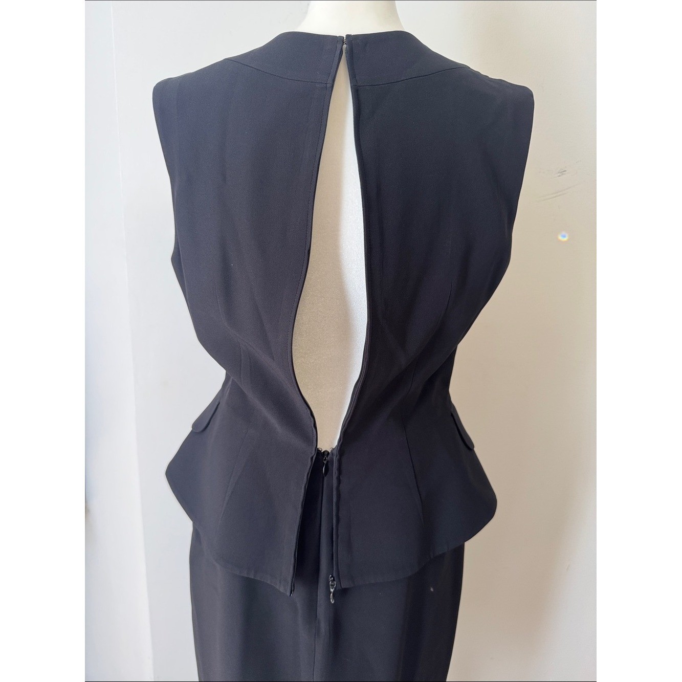 Alexander McQueen black Peplum Sleeveless Sheath lapel Mini Dress