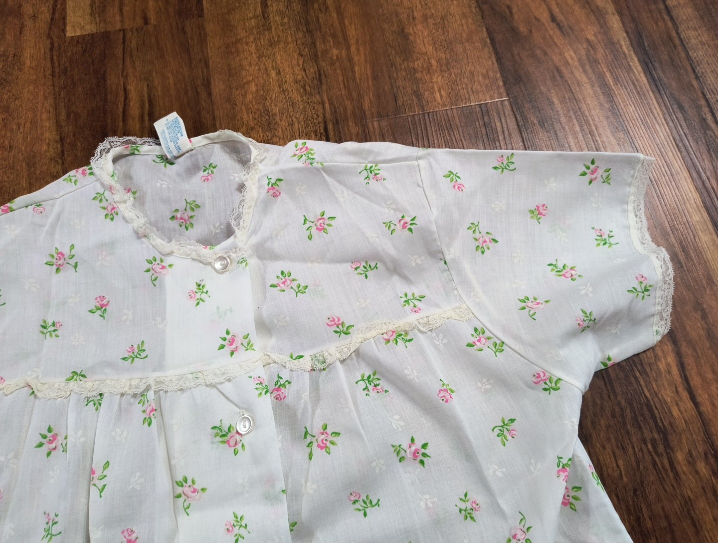 Vintage Katz Button Up Lace Trim Forest Floral Pajama Top
