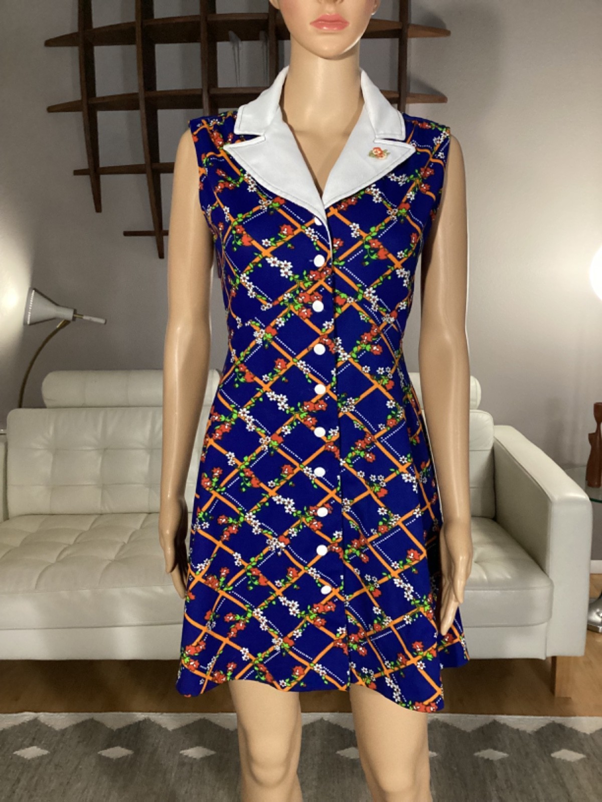 Vintage 70’s Floral Button Down Tie Back Poly Hippie Mod Mini Dress