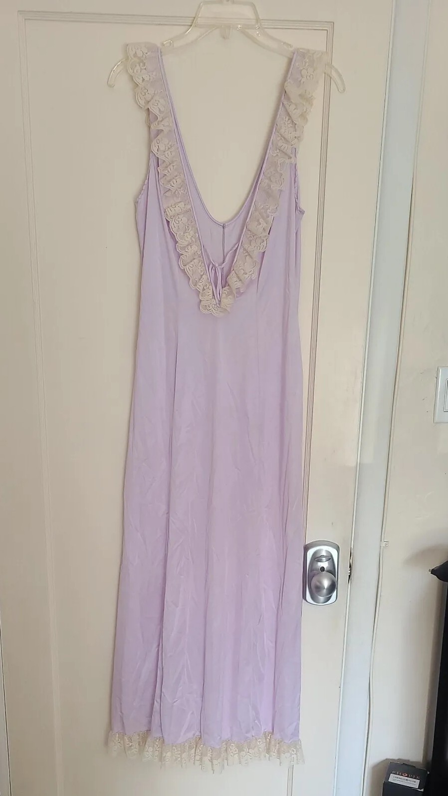 Vintage Jenelle Of California Sheer Nylon Nightgown Lace V Neck Tie Back