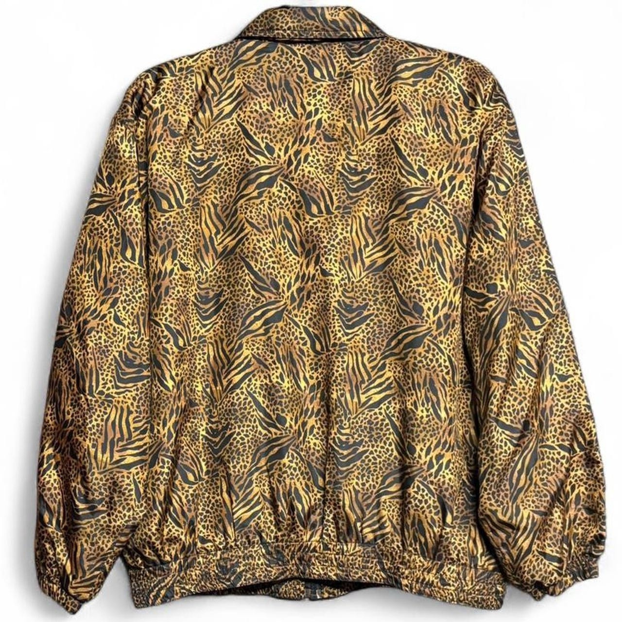 90’s Stunt Sports 100% Silk Leopard Print Zippered & Buttoned Windbreaker Jacket
