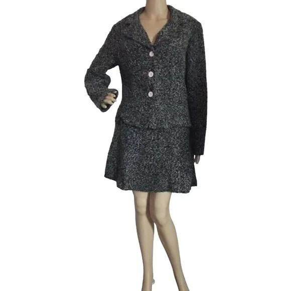 Breakin Loose Skirt Suit 13/14 Black Gray Pink Jacket fuzzy tweed y2k schoolgirl