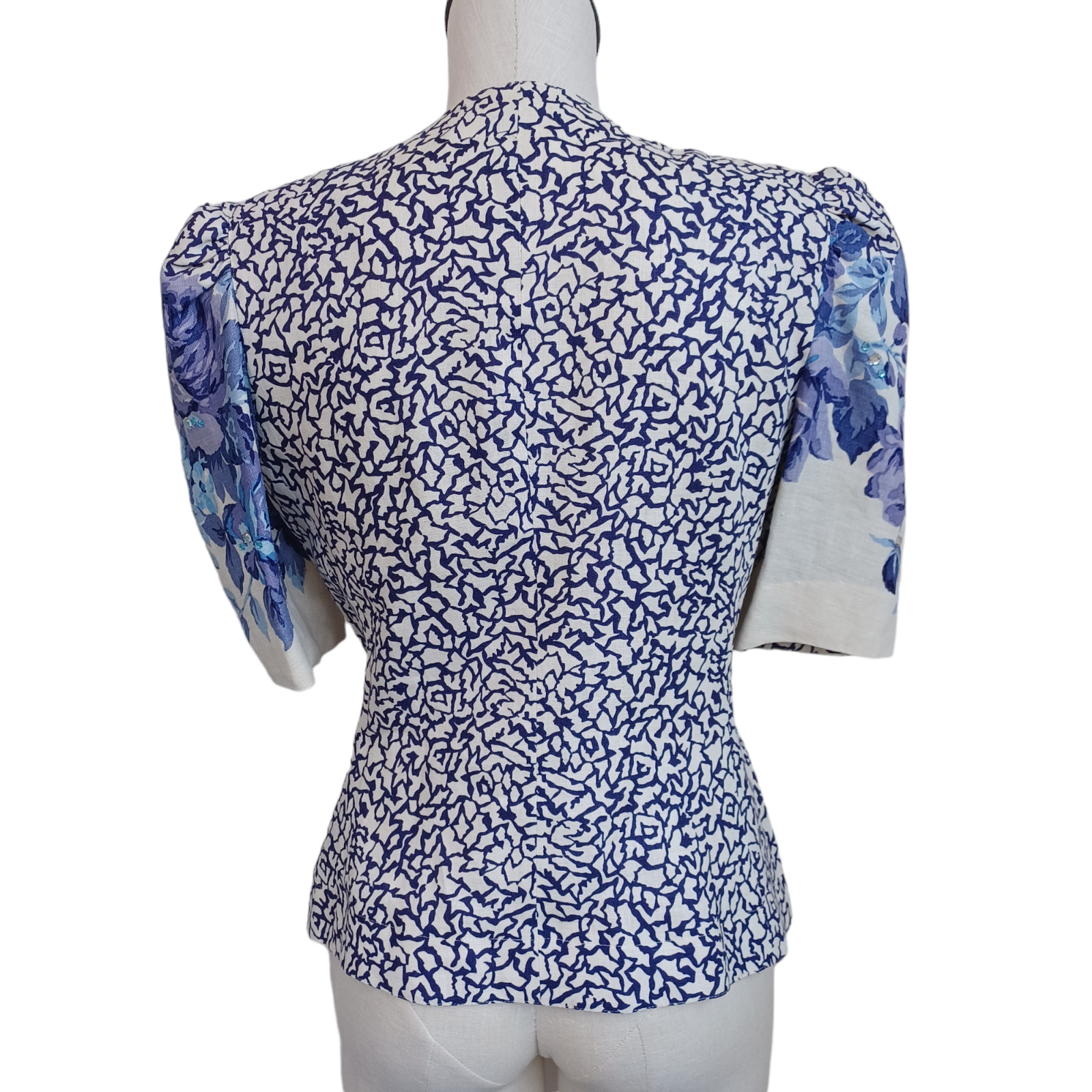 Rickie Freeman Teri Jon Vintage Purple Floral Puff Sleeve Embellished Blouse 8