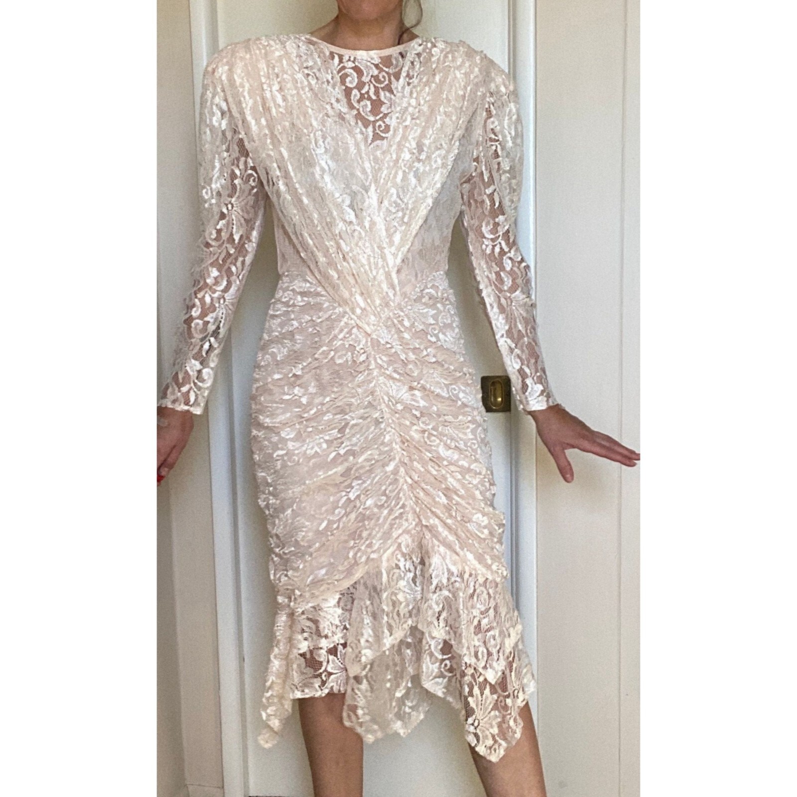 VTG 80’s A La Carte Lace pink Dress lace Sz 6 8 L M white 90’s