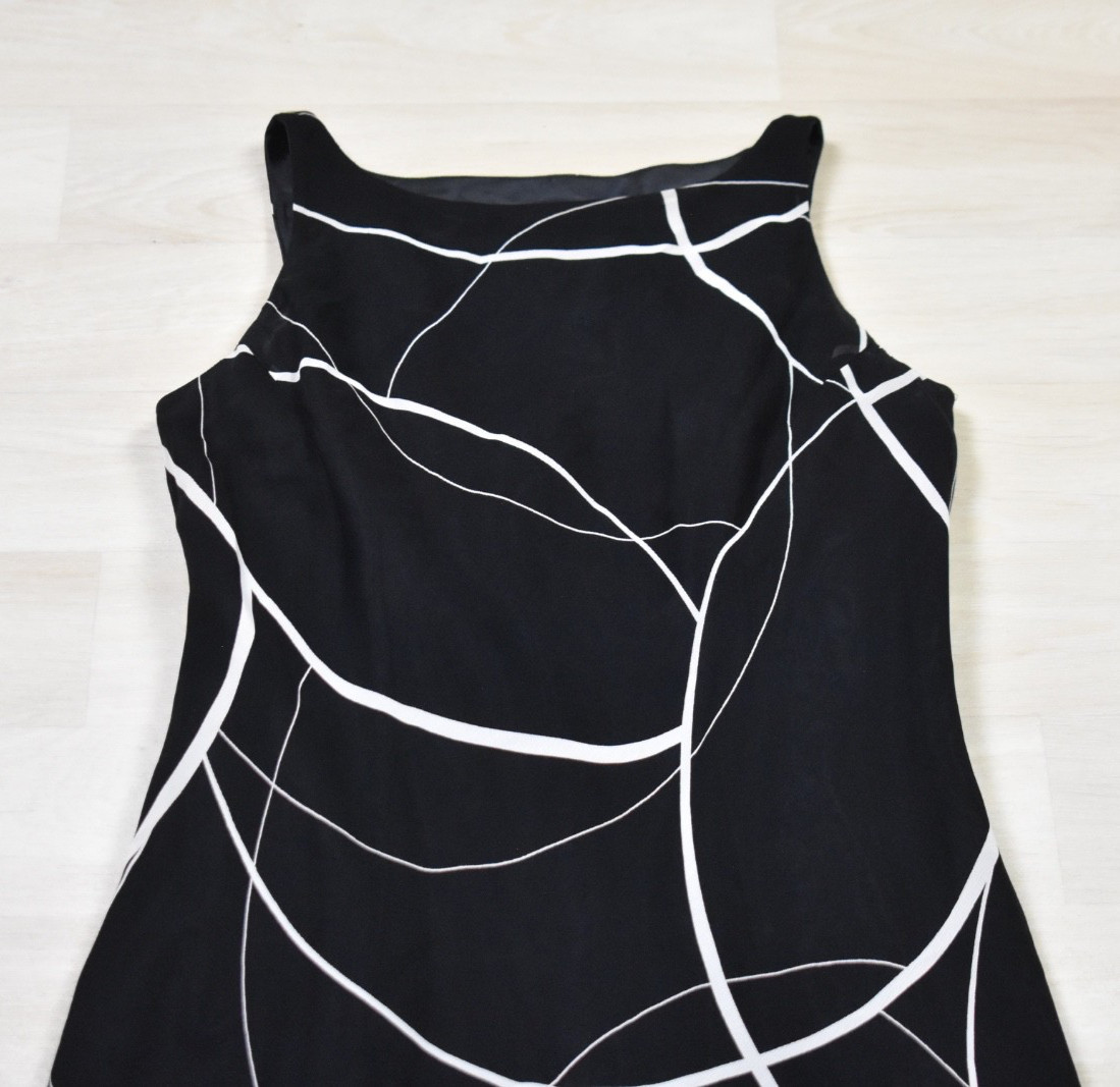 90s Jones New York Midi Swing Cocktail Dress Boat Neck Rayon LBD 4 VTG