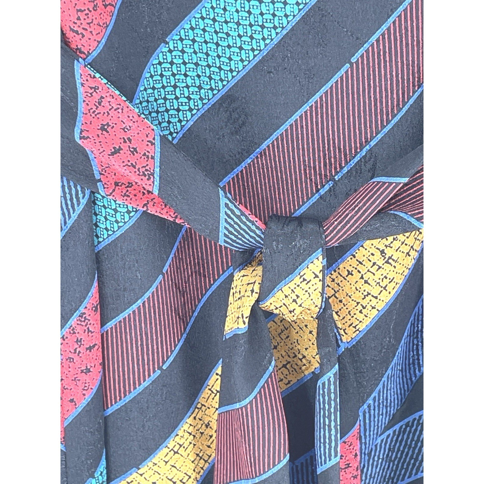 Excellent Leslie Fay Womens Dress 10 Midi Multi Color Stripe Vintage Puff Sleeve
