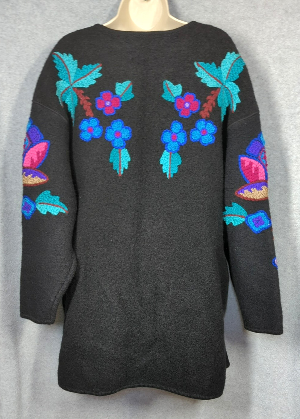 80’s Vtg Catharine Lover Wool Coat Sweater L SSG Embroidered Made in Hong Kong